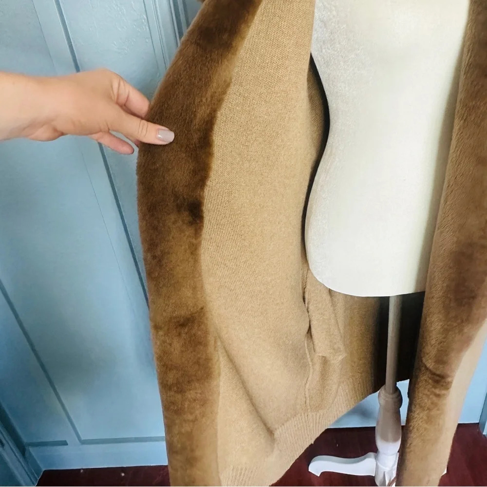 NEW Lafayette 148 NY Cammello Genuine Shearling Panel Wool and Cashmere Cardigan - Picture 11 of 13
